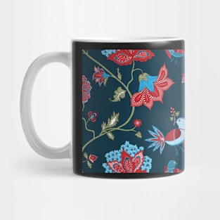 Exotic chintz with bird - dark blue / red Mug